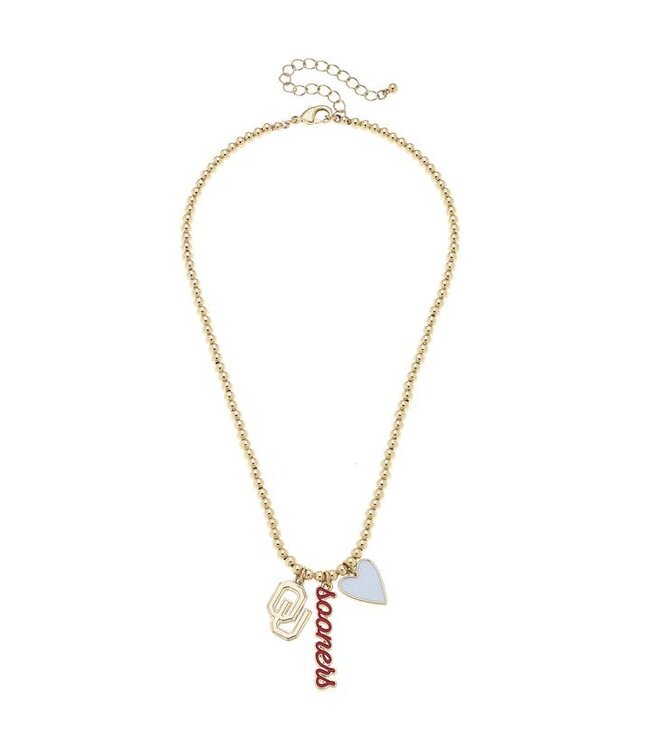 Oklahoma Sooners Ball Bead Charm Necklace in Shiny Gold
