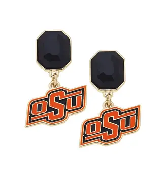 Oklahoma State Cowboys Rhinestone Enamel Logo Earrings