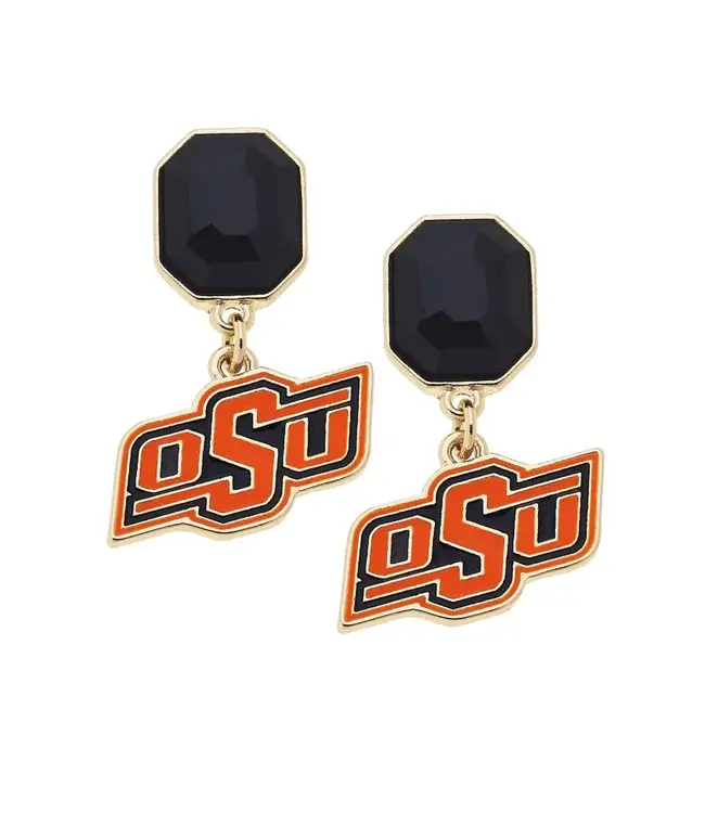 Oklahoma State Cowboys Rhinestone Enamel Logo Earrings