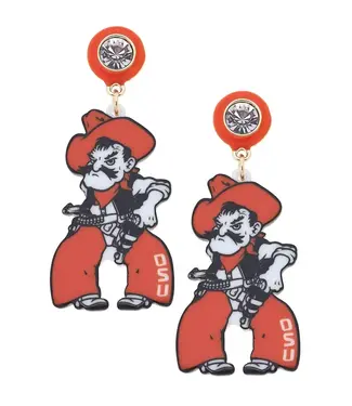 Oklahoma State Pistol Pete Resin Mascot Earrings