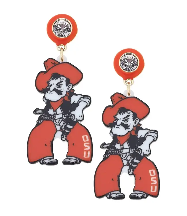 Oklahoma State Pistol Pete Resin Mascot Earrings