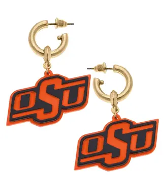 Oklahoma State Cowboys Resin Logo Drop Hoop Earring