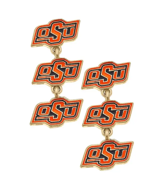 Oklahoma State Cowboys Triple Drop Enamel Earrings in Orange