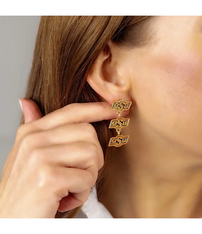 Oklahoma State Cowboys Triple Drop Enamel Earrings in Orange