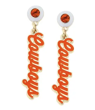 Oklahoma State Cowboys Autograph Enamel Earrings in Orange