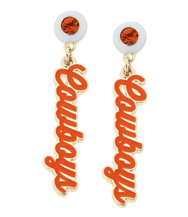 Oklahoma State Cowboys Autograph Enamel Earrings in Orange