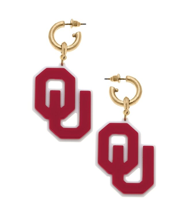 Oklahoma Sooners Resin Logo Drop Hoop Earring In Crimson