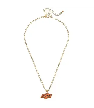Oklahoma State Cowboys Enamel Pendant Necklace in Shiny Gold