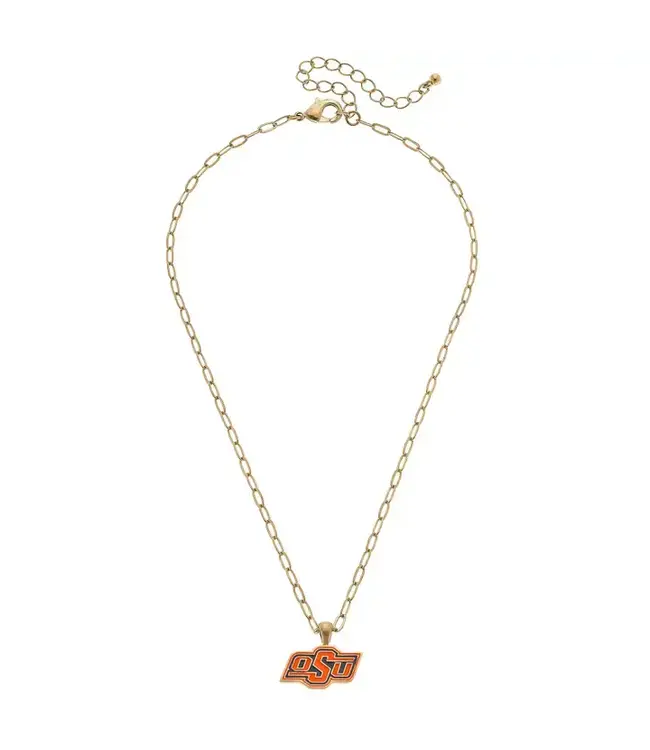 Oklahoma State Cowboys Enamel Pendant Necklace in Shiny Gold