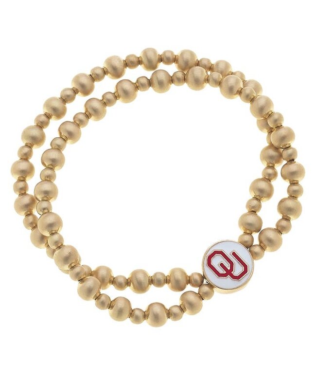 Oklahoma Sooners 2 -Row Ball Bead Stretch Bracelet