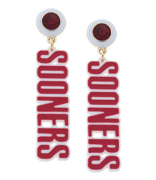Oklahoma Sooners Resin Block Letter Earrings In Crimson