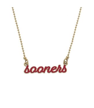 Oklahoma Sooners Enamel Script Necklace in Crimson