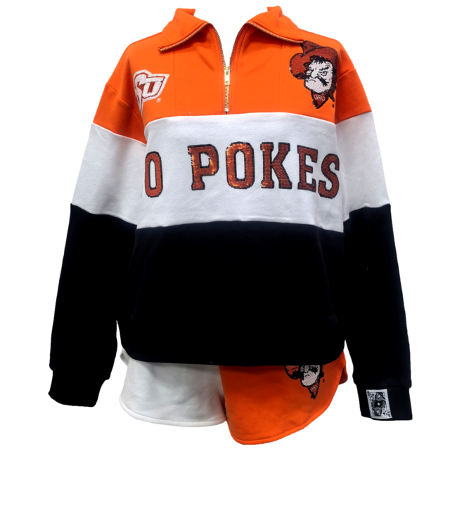Chloe Licensed Ok State Quarter Zip Colorblock Sweatshirt