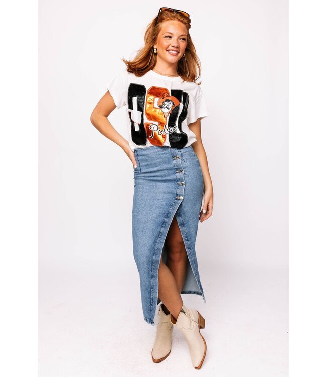 Alice Licensed Oklahoma State Metallic Word With Icons Tee