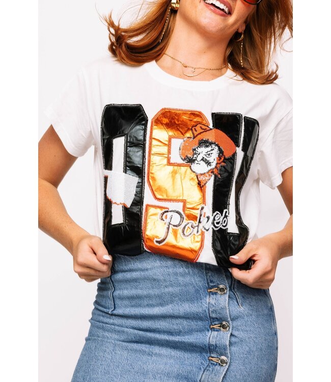 Alice Licensed Oklahoma State Metallic Word With Icons Tee