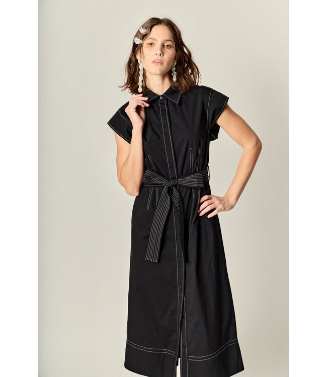 Tanya Contrast Stitch Shirt Midi Dress