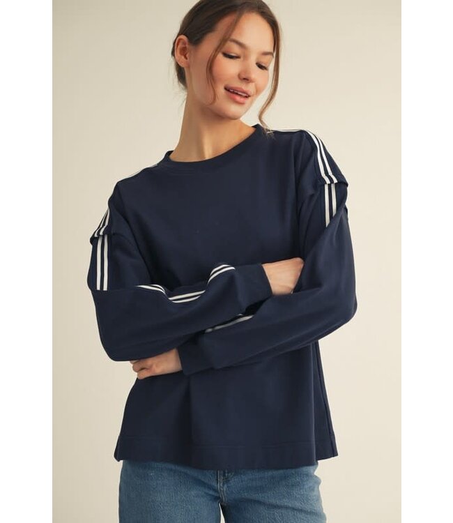 Lila Stripe Contrast Accent Comfy Sweatshirt