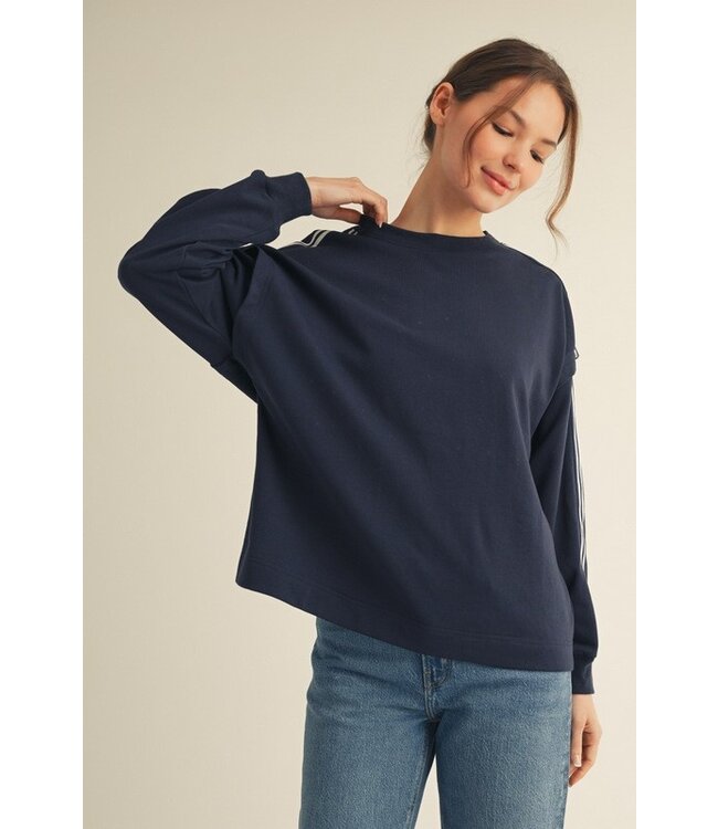 Lila Stripe Contrast Accent Comfy Sweatshirt