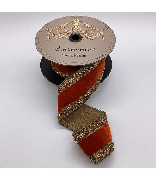 2.5” x 5yds Velvet Gold Jewel Side Trim, Persimmon