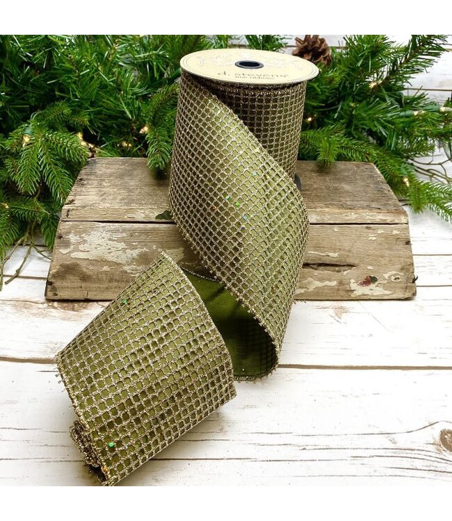 4" x 10yds Taffeta Glitter Mesh Ribbon