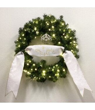 6“ x 70” Velvet Gold Embroidery O Holy Night, Winter White