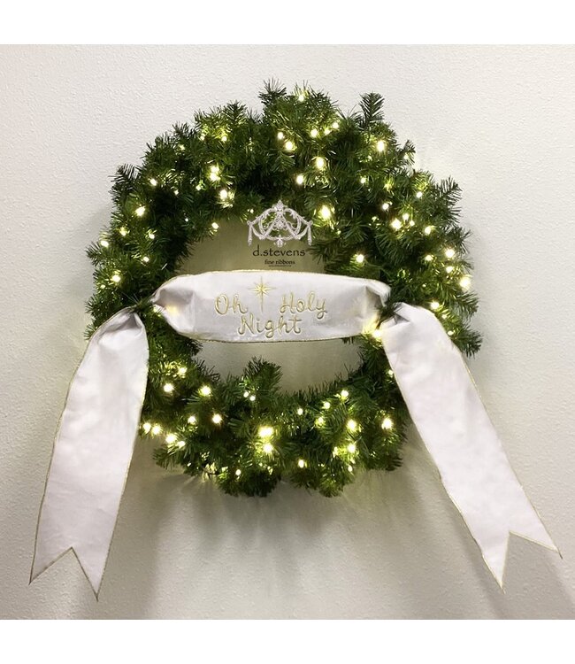 6“ x 70” Velvet Gold Embroidery O Holy Night, Winter White