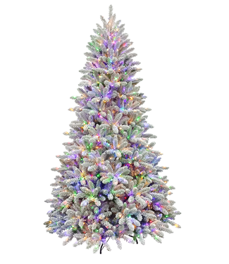 The Flocked Amber Christmas Tree - 9' Sparkle Color Change Rice Light