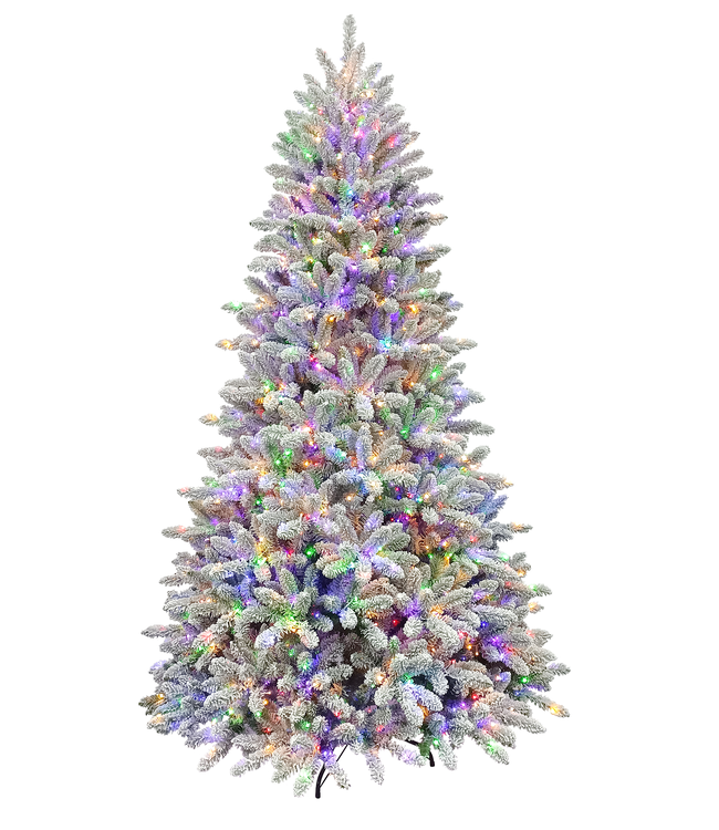 The Flocked Amber Christmas Tree - 9' Sparkle Color Change Rice Light