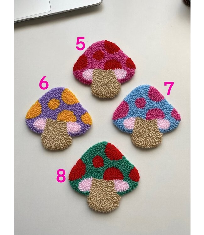 Punch Needle Coasters, Colorful Mushroom Coasters