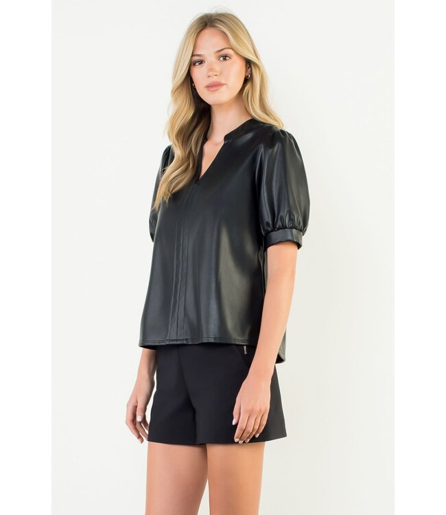 Karen Puff Sleeve Leather Top
