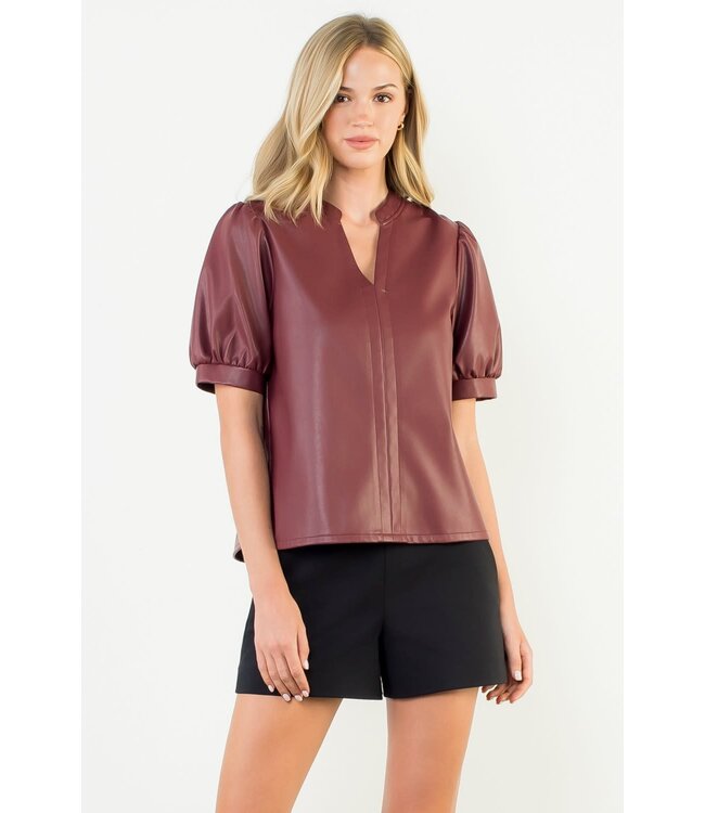 Karen Puff Sleeve Leather Top