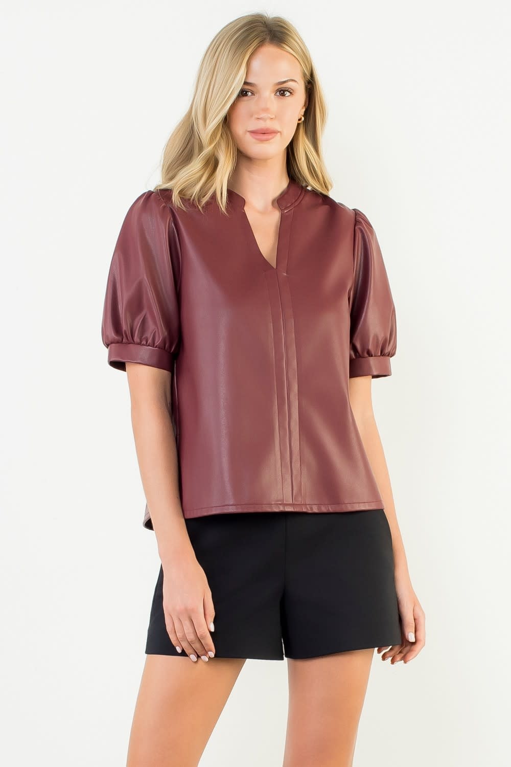 Karen Puff Sleeve Leather Top - Amber Marie and Company