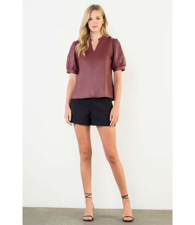 Karen Puff Sleeve Leather Top