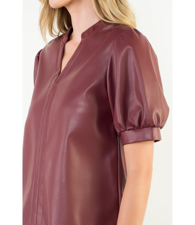 Karen Puff Sleeve Leather Top