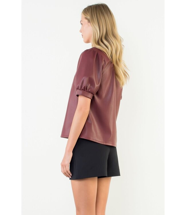 Karen Puff Sleeve Leather Top