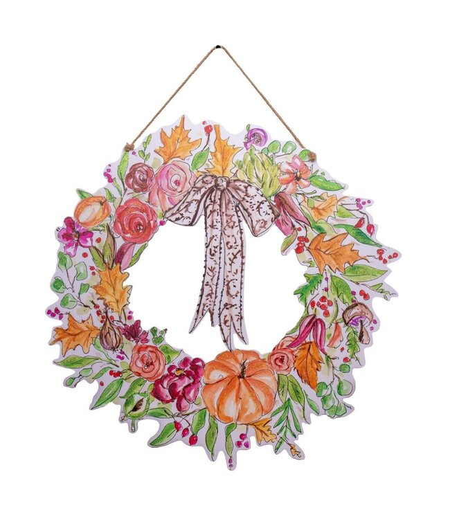 THE ROUND TOP COLLECTION Rose & Pumpkin Wreath PVC Door Hanger