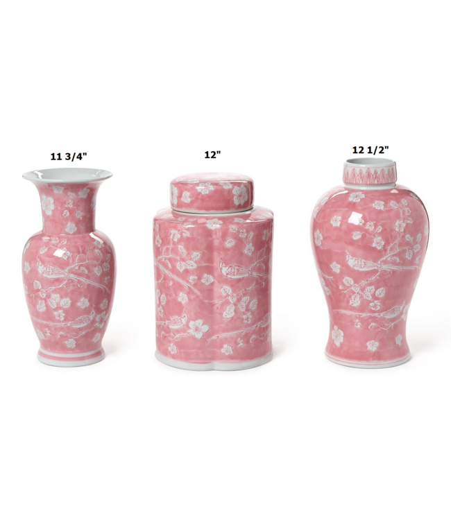 Hand-Painted Pink Chinoiserie Vases/Jar