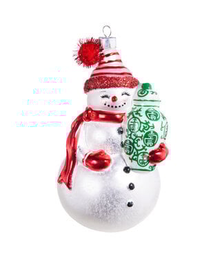 Snowman With Ginger Jar Ornament
