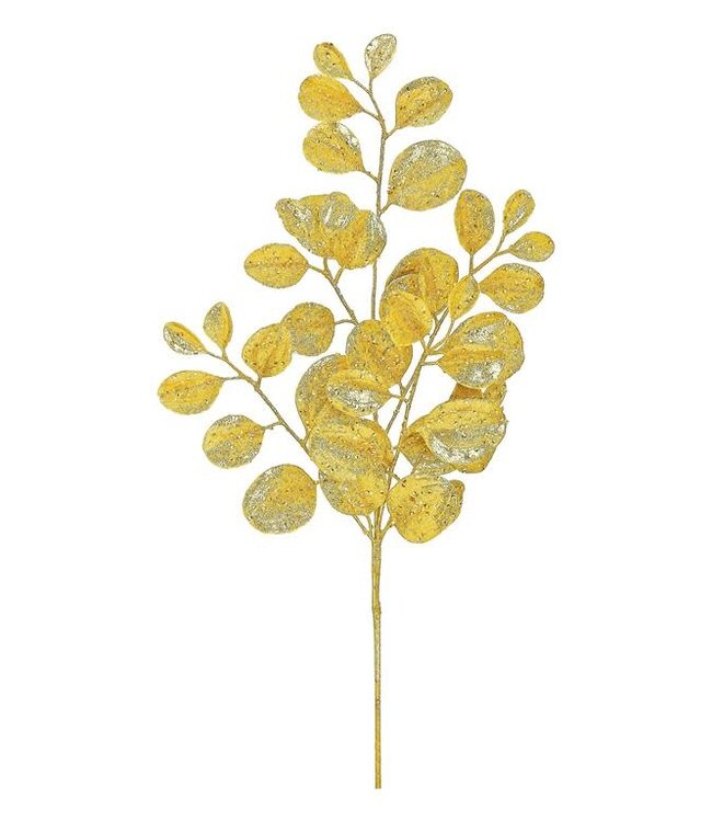 25” Glittered Paddle Leaf Spray, Gold