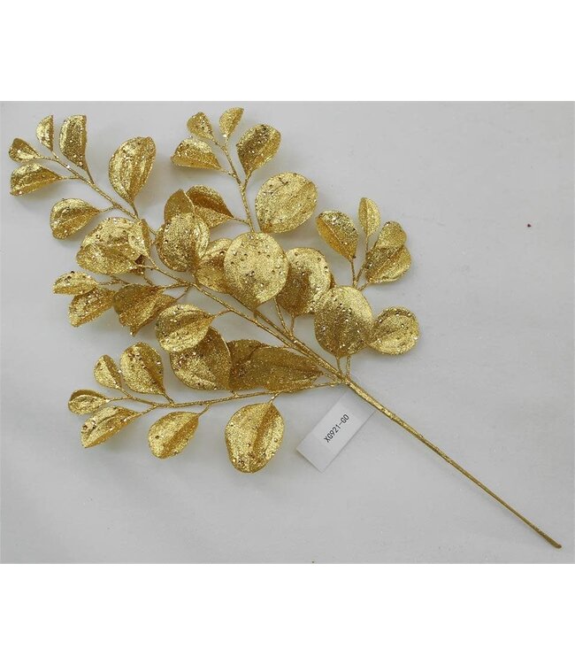 25” Glittered Paddle Leaf Spray, Gold