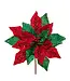 Red & Green Velvet Poinsettia Pick