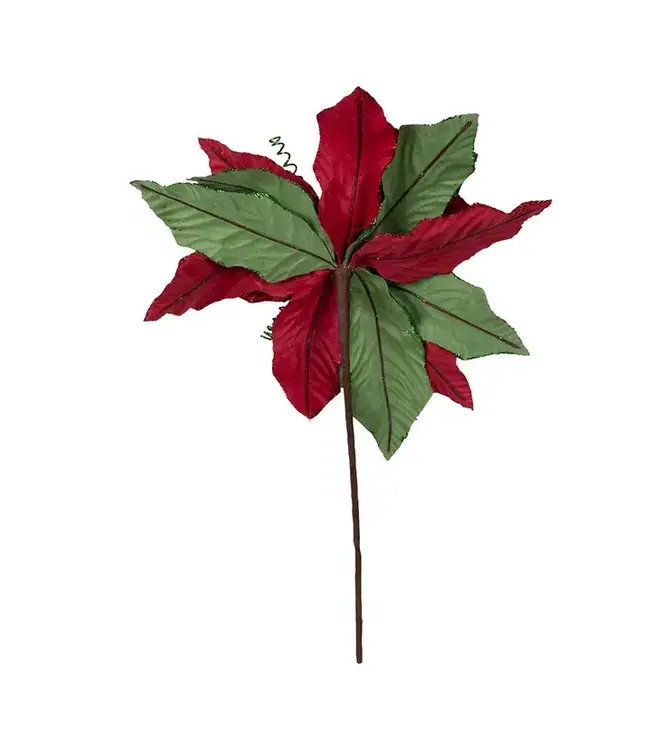 Red & Green Velvet Poinsettia Pick