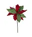 Red & Green Velvet Poinsettia Pick