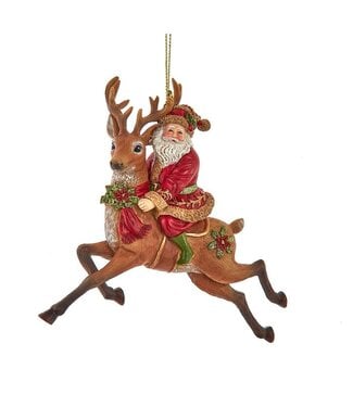 Oversized Santa Riding Flying Reindeer Ornament
