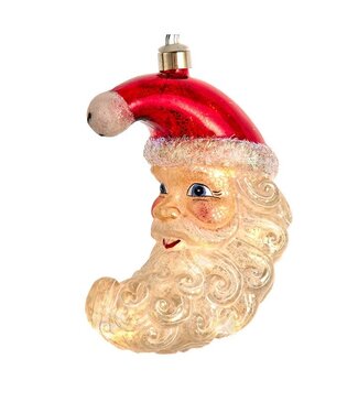 Glass USB Warm White LED Santa Moon Ornament