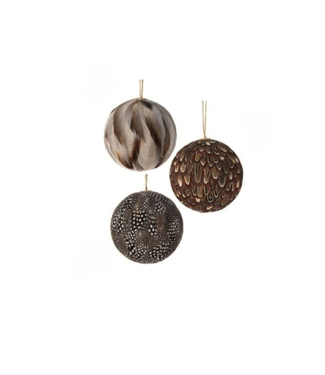 4" Feather Ball Ornament Set of 3