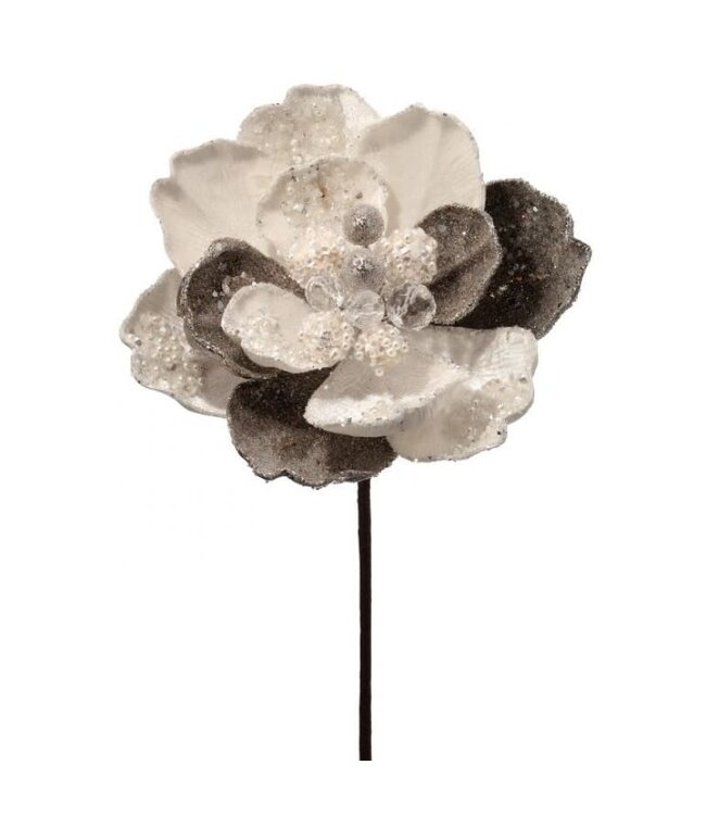 24" Iced with Jewel Encrusted Magnolia Stem Ivory Platinum