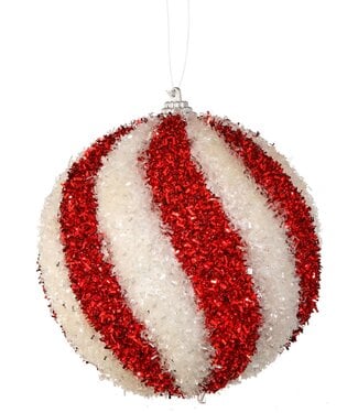 4.5" Sparkle Swirl Candy Ball Ornament - Red White