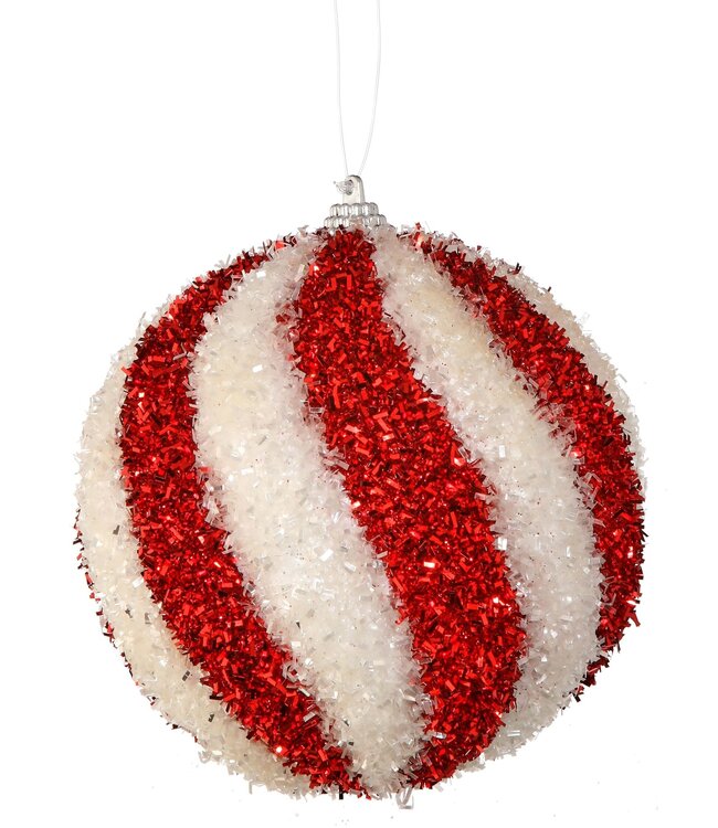 4.5" Sparkle Swirl Candy Ball Ornament - Red White
