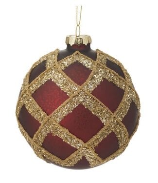 4" Glass Gilded Cranberry Glass Ball Ornament